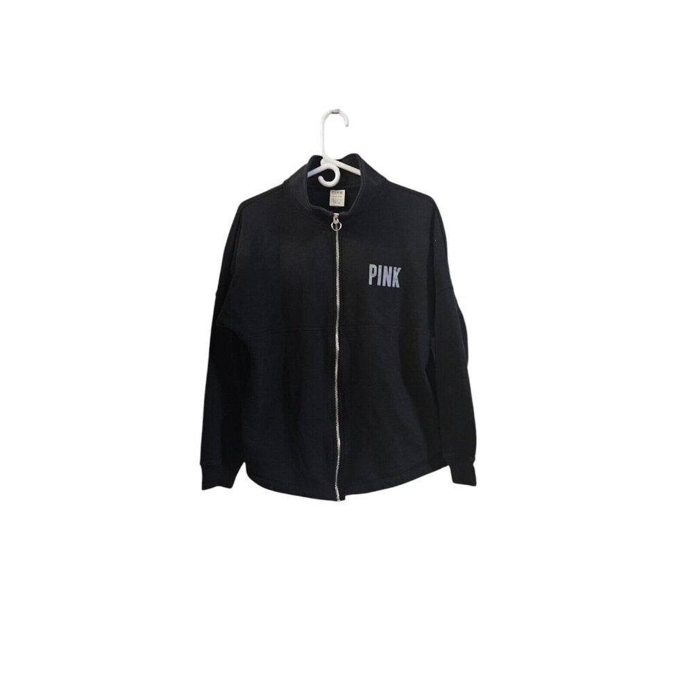 Victoria's Secret Pink Full Zip Jacket Pockets Lined Black Size Small